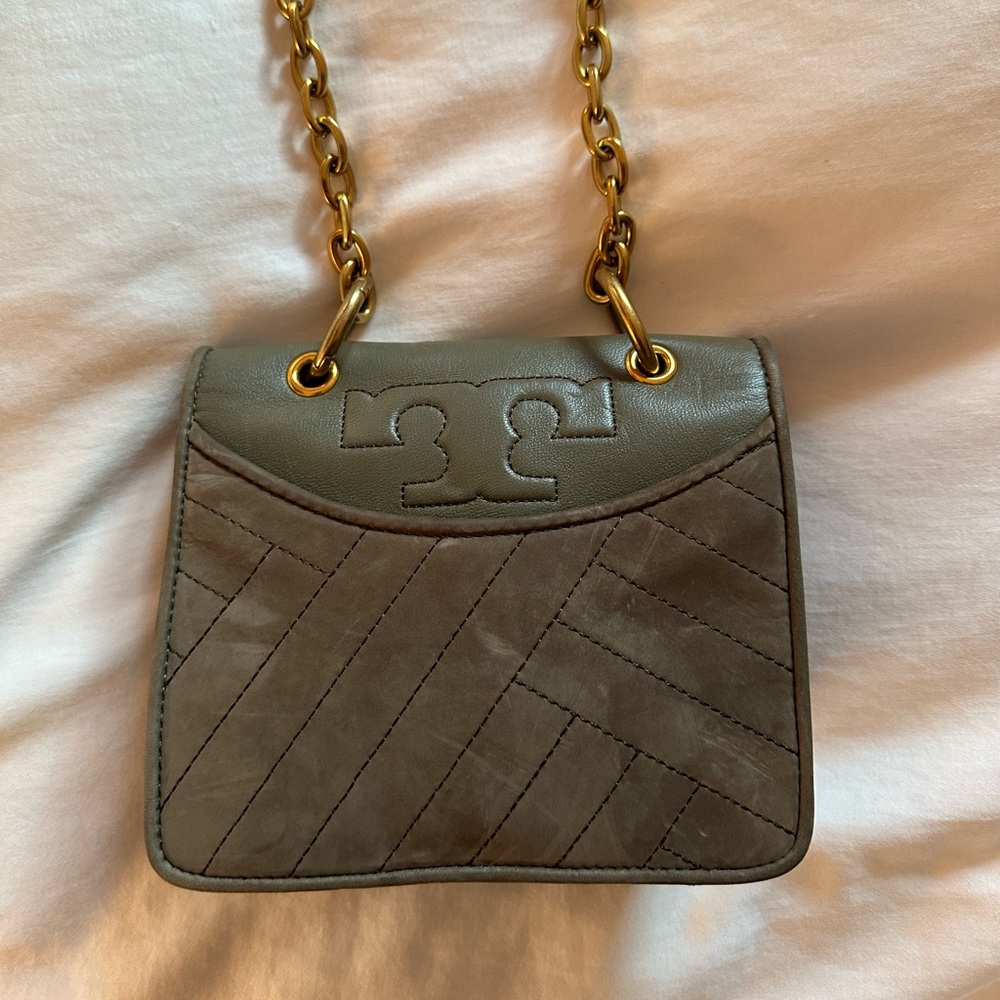 Tory Burch olive suede crossbody bag